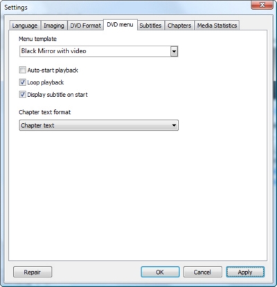 dvd menu settings